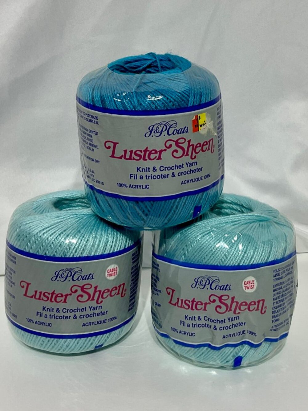 J&P Coats Acrylic Luster Sheen Knit & Crochet Yarn Vintage Bundle Blues 90s Y2K